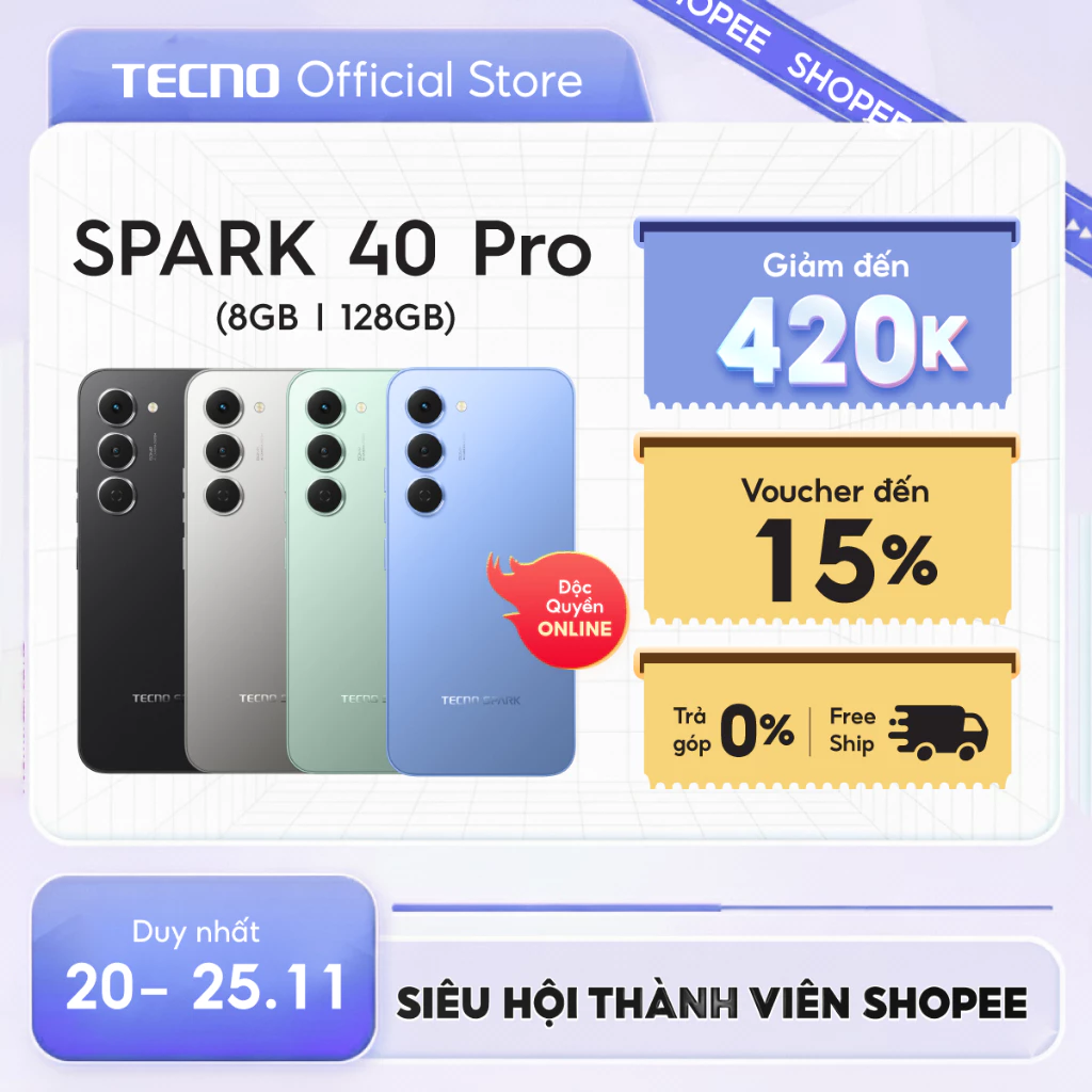 Điện thoại TECNO SPARK 40 PRO (8+8)GB/128GB - Màn hình AMOLED 1.5K & 144Hz | Mỏng 6.69mm | 5200mAh sạc 45W - Hình ảnh chính