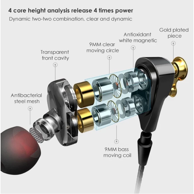 Tai nghe có dây 3,5mm 4d Bass Dây tóc cao Dual Est Reo Tai nghe có độ trung thực cao với tai nghe micrô - Hình ảnh chính