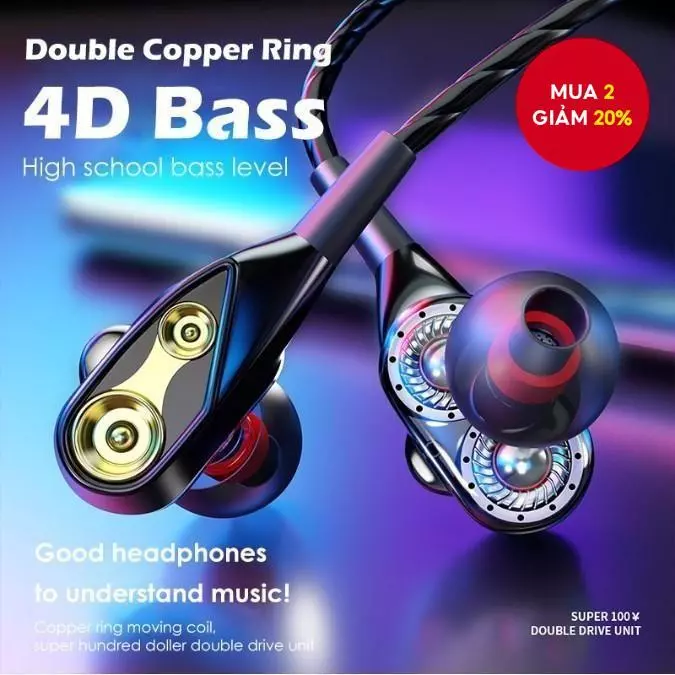 Tai nghe có dây 3,5mm 4d Bass Dây tóc cao Dual Est Reo Tai nghe có độ trung thực cao với tai nghe micrô - Hình 2